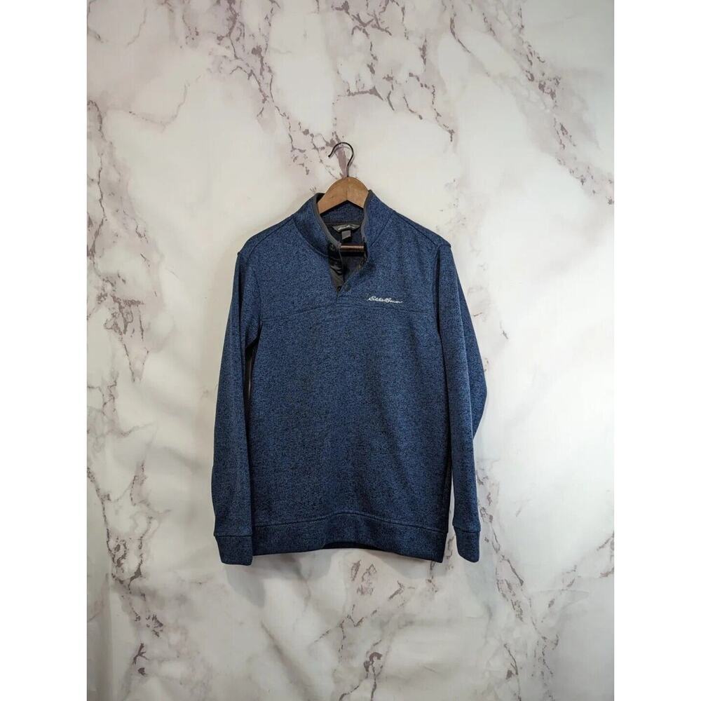 Eddie Bauer Pullover Mens Small Fleece Snap Button Radiator Blue Recycled Jacket